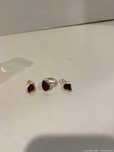 Sterling Silver Ring and Earrings Set, Rustic Raw Stone (1 of 3)