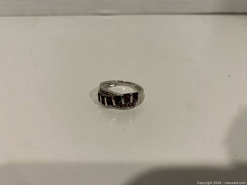 Sterling Silver Ring with Red Gemstone Cluster (1 of 5)