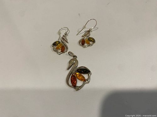 Sterling Silver Swan Pendant and Fish Hook Earrings Set (1 of 3)