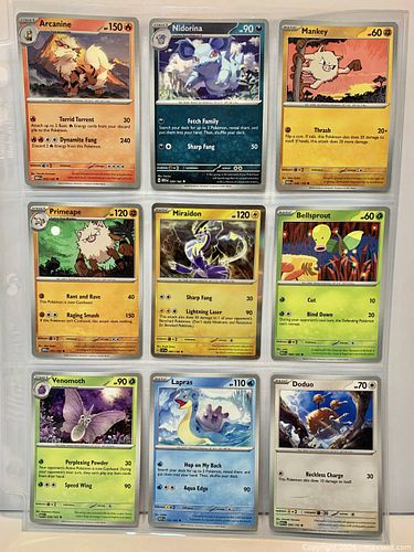 Lot of 9 GEM MINT Sleeved Pokémon TCG Cards — Multiple Characters (1 of 1)