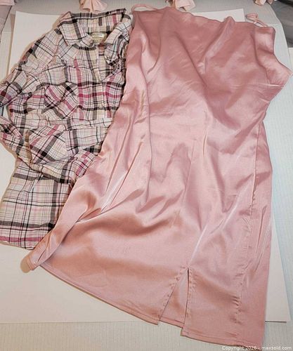 Women's Medium Clothing Bundle Plaid Snap Shirt with Pink Slip Dress (1 of 8)