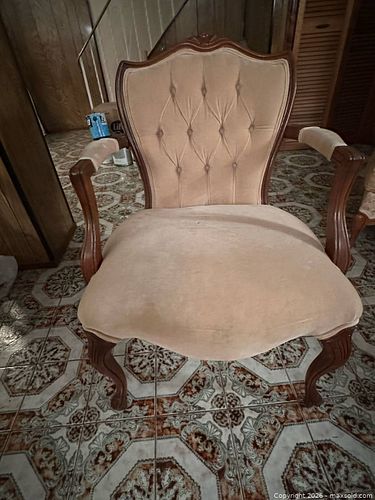 Vintage French Provincial Armchair Tufted Back Wood Frame Accent Chair  (1 of 4)