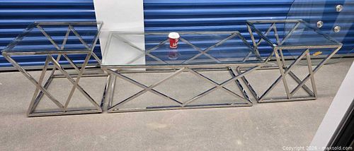 Glass coffee table and end tables with metal base (1 of 5)