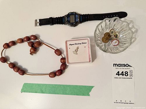 Mixed Jewelry Lot: Timex-Style Digital Watch, Necklace, Charms (1 of 9)