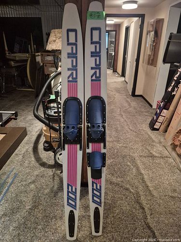 White and Pink Water Skis with Adjustable, Movie Props (1 of 7)