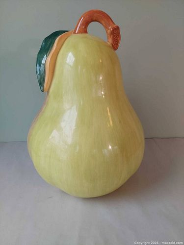Large Ceramic Glazed Pottery Decorative Figurine, Yellow/Green/Beige Pear (1 of 5)