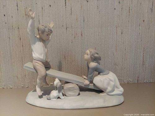 Lladró Porcelain Figurine Children on Seesaw with Dog, "Children Playing" collection (1 of 5)