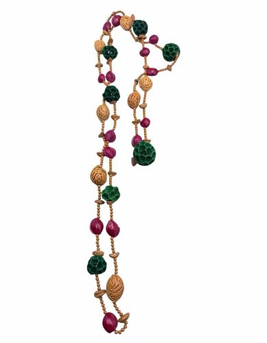 Vintage Bohemian Berry Nuts and Pits Beaded Long Necklace Swanky Colorful (1 of 2)