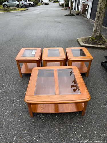 Light Oak 4-Piece Coffee Table and 3 End Tables Set -wf (1 of 7)