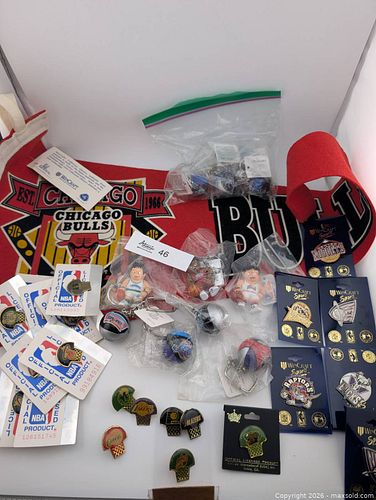 1990s NBA Pins, Basketball/Lil Sports Brat Keychains & Chicago Bulls Pennant  (1 of 15)