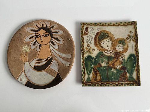 Pair of Decorative Ukrainian Art Pottery Wall Tile Plaques  (1 of 12)