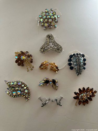 Vintage Continental Rhinestone Brooches + Earrings (1 of 11)