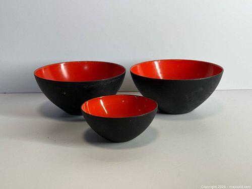 MCM Red Krenit Enamel Bowls x3  (1 of 5)