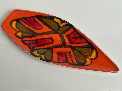 Vintage Poole England Pottery LongTear Shaped Orange Serving Dish  (1 of 8)