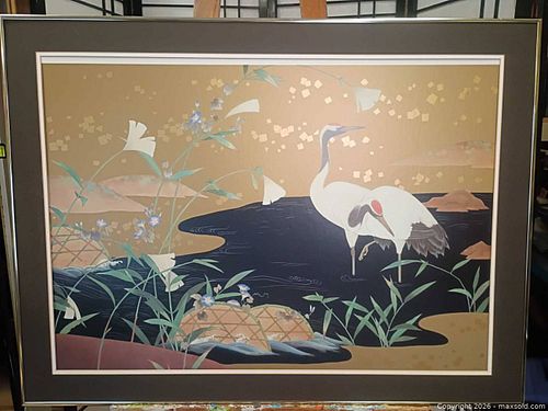 Large Framed Japanese Crane Print with Metal Trim (1 of 7)