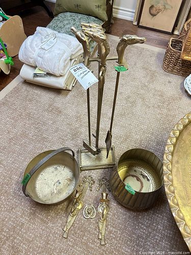 Brass Fireplace Tools, Planters, Wall Candle Sconces & Lion Knocker B (1 of 13)