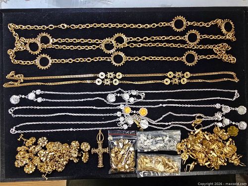 assortment of gold and silver-toned jewelry, including various necklaces, chains (1 of 9)