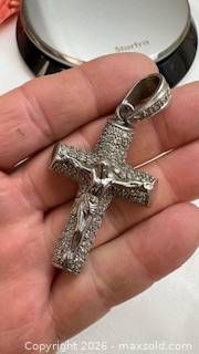 925 sterling silver crucifix pendant featuring a pavé-set stone design (1 of 9)