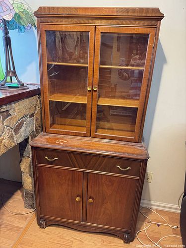 Brown Wood China Cabinet Hutch with Glass-Front Upper Doors (1 of 7)