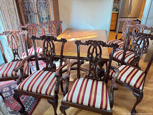 Dining Table with 8 Carved-Back Wood Chairs (1 of 16)
