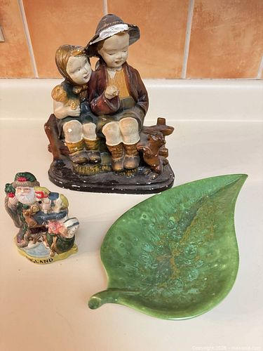 Vintage Ceramic Figurines and Green Leaf Pottery Dish (1 of 9)