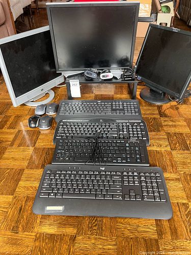 Large Computer Equipment Lot – 3 LCD Monitors, Keyboards, Mice & Webcams  (1 of 9)