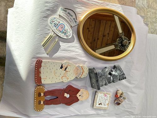 Assorted Decorative Set with Round Gold Mirror & Folk Figures (1 of 6)