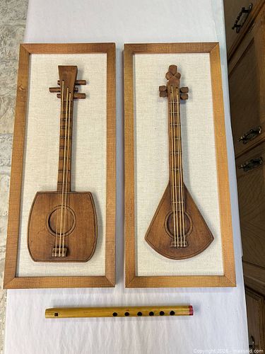 Framed Wooden Instrument Wall Panels with Flute (1 of 6)