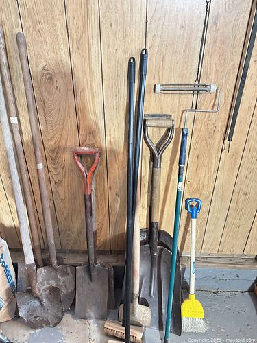 Garden Tools Lot with Shovels, Broom & Paint Roller Frame (1 of 5)