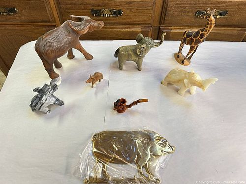 Mixed Animal Figurine Lot — Wood, Stone, Metal, Onyx (8+) (1 of 11)