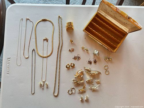 Mixed Gold-Tone Costume Jewelry Lot — Necklaces, Earrings, Brooches (1 of 17)