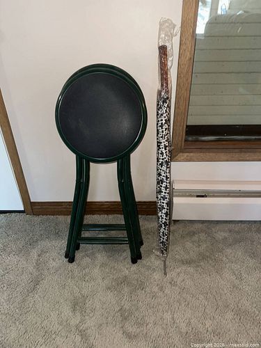 Pair of Green Folding Stools and Umbrellas (1 of 3)
