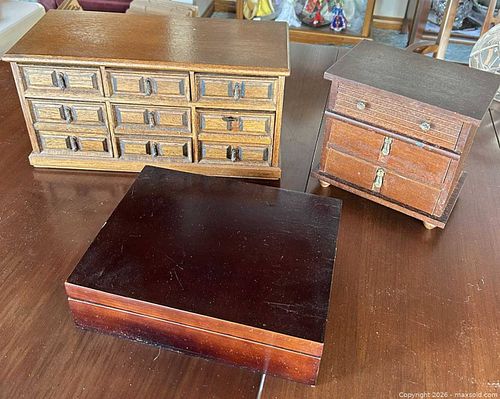 Set of 3 Wooden Jewelry Boxes & Mini Chests, 12+ Drawers (1 of 7)