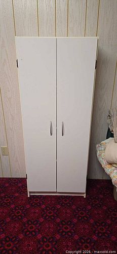 White Particle Board Wardrobe / Armoire, 2 Doors (1 of 3)