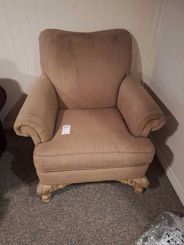 Traditional Corduroy Armchair with Carved Wood Legs (1 of 10)