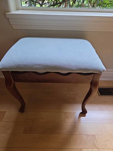 Traditional Wood and Light Blue Upholstered Bench (1 of 4)
