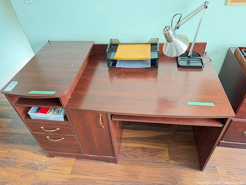 Dark Brown Veneer/MDF Computer Desk with Drawers and Lamp (1 of 12)