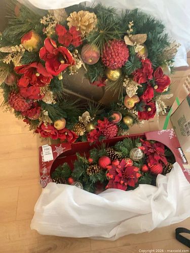 Over 30in Artificial Christmas Wreath  and Door Decor with Fabric Flowers (1 of 12)