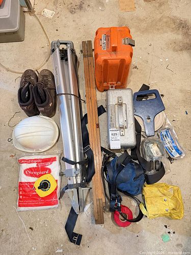 Surveying equipment lot with tripod, leveling rod, carrying cases (1 of 17)