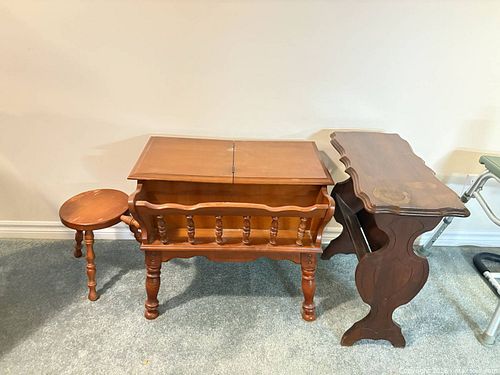 Maple coffee table, Walnut Magazine stand, and wooden stool lot 678 (1 of 11)