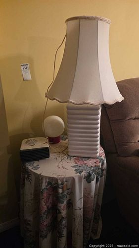 Round Particleboard Side Table with Ceramic Lamp & Accessories B (1 of 9)