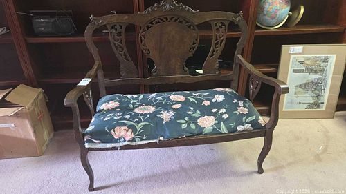 Vintage Traditional 2-Seat Wood Frame Upholstered Sofa C (1 of 9)