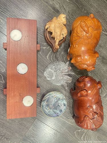 Assorted Wood, Glass & Ceramic Figurines & Decorative Plate (1 of 6)