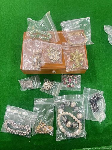 Multi-Color Vintage Costume Jewelry Lot — Brooches, Necklaces, Bracelets (1 of 6)