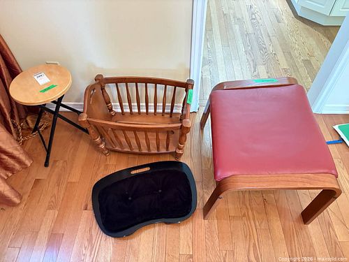 Small furniture lot: magazine rack, folding stool, ottoman, lap desk A (1 of 17)