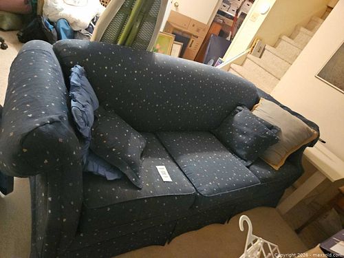 Blue Multi-Patterned Fabric Sofa and Loveseat with Rolled Arms (1 of 12)