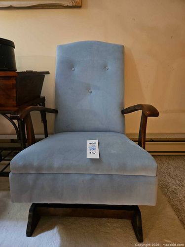 Light Blue Velvet Rocker with Tufted Back and Armrests (1 of 9)