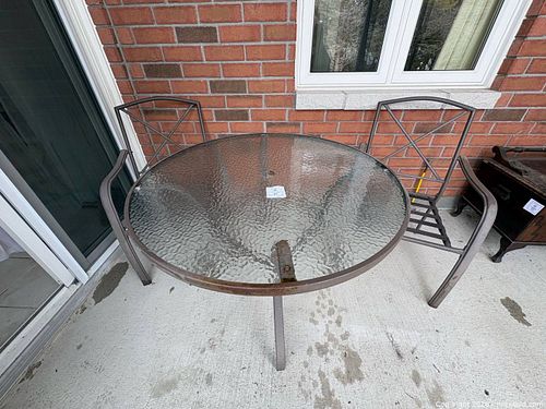Glass Patio Table and 2 Metal Chairs  (1 of 9)