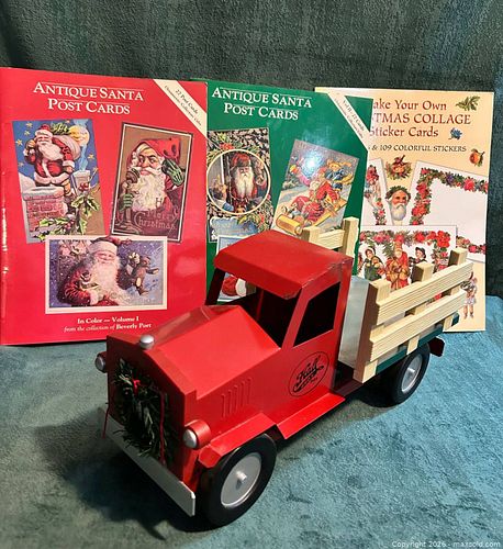 Vintage Hallmark Metal Christmas Truck + 80’s Santa Postcard Antique Repro Books (1 of 10)