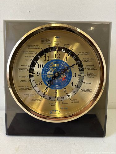 Atomic Age Smoky Lucite World Clock Signed Sextant Airplane Seconds Hand Working (1 of 8)